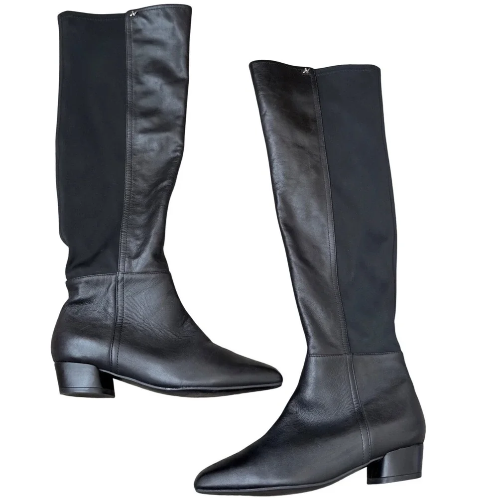 Naturalizer Reese Black Leather Over The Knee Square Toe Side Zip Boots 6M